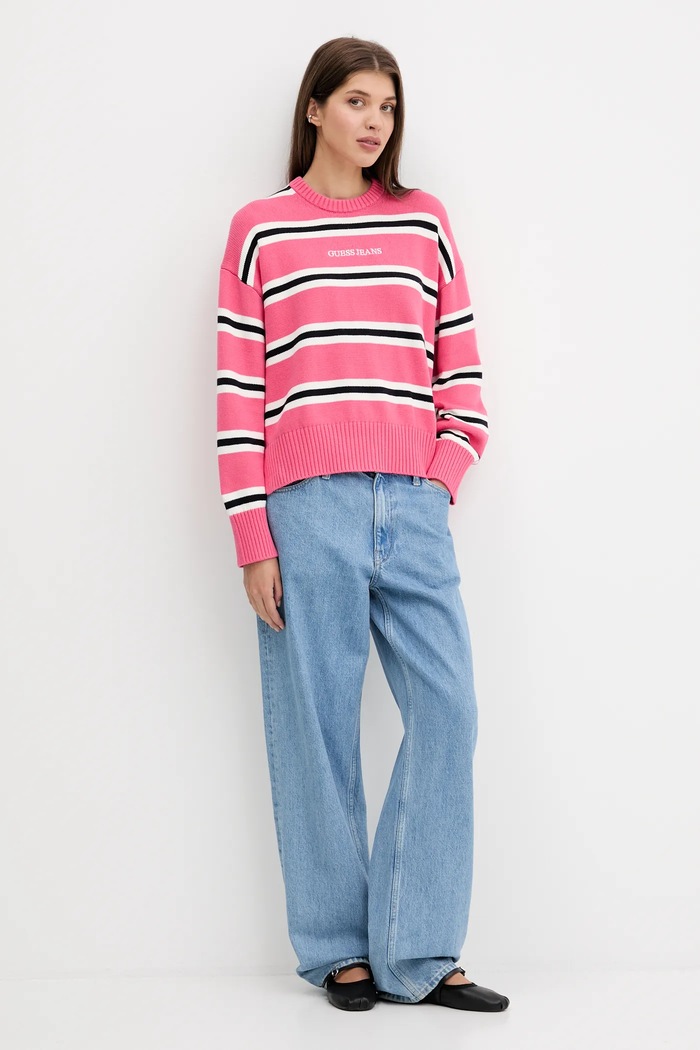 Βαμβακερό πουλόβερ Guess Jeans W4BR09.Z3HM1 ροζ AW25