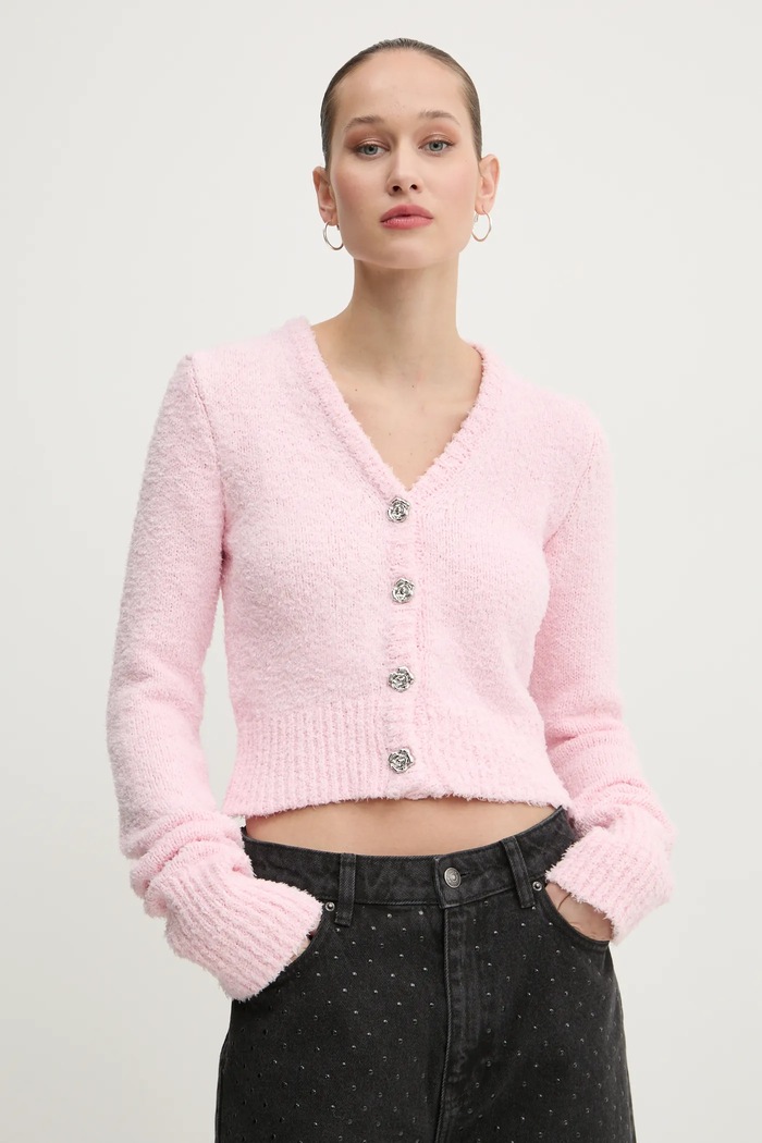 Rotate cardigan in cotone a maglia pesante rosa 1139471011