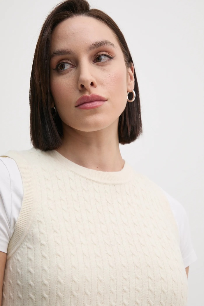 Tommy Hilfiger gyapjú mellény bézs WW0WW43956