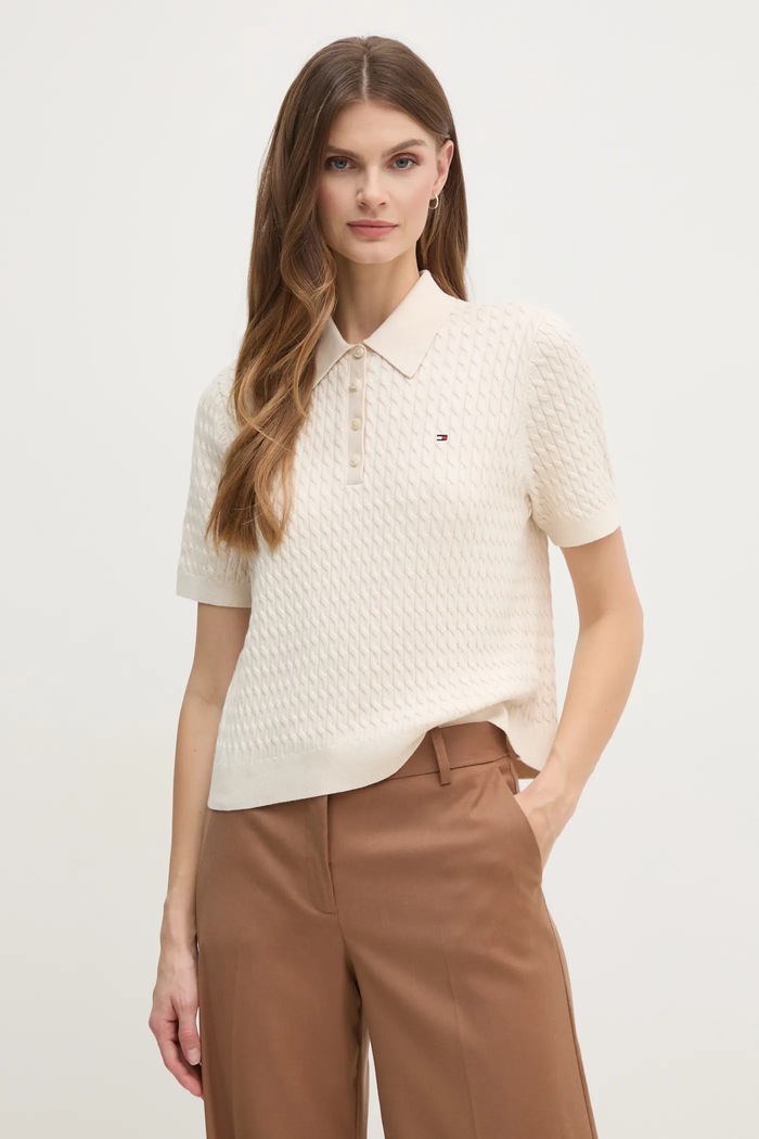 Tommy Hilfiger Βαμβακερό πουλόβερ Tommy Hilfiger μπεζ WW0WW43957