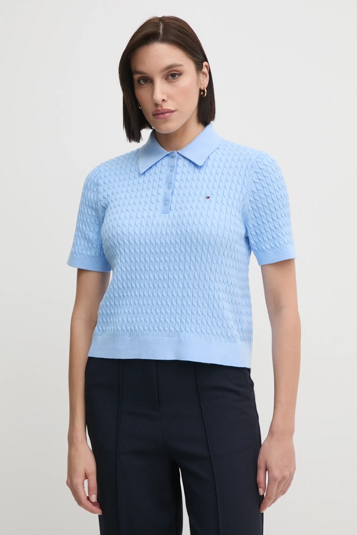 Bavlněný svetr Tommy Hilfiger propínací modrá WW0WW43957