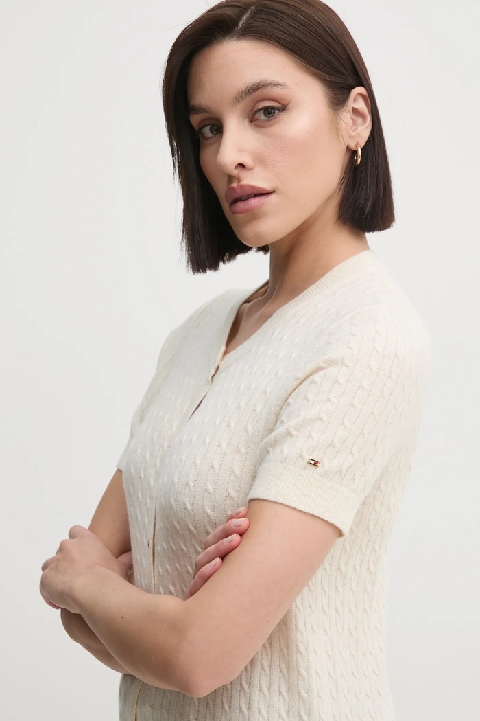 Tommy Hilfiger gyapjú kardigán bézs WW0WW43958
