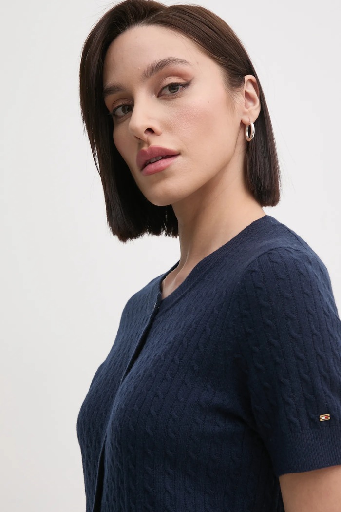 Tommy Hilfiger gyapjú kardigán sötétkék WW0WW43958