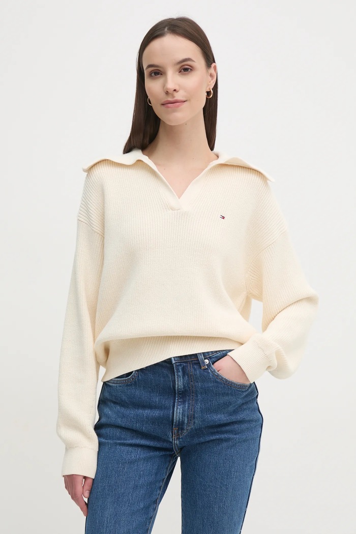 Πουλόβερ Tommy Hilfiger βαμβάκι μπεζ WW0WW44451