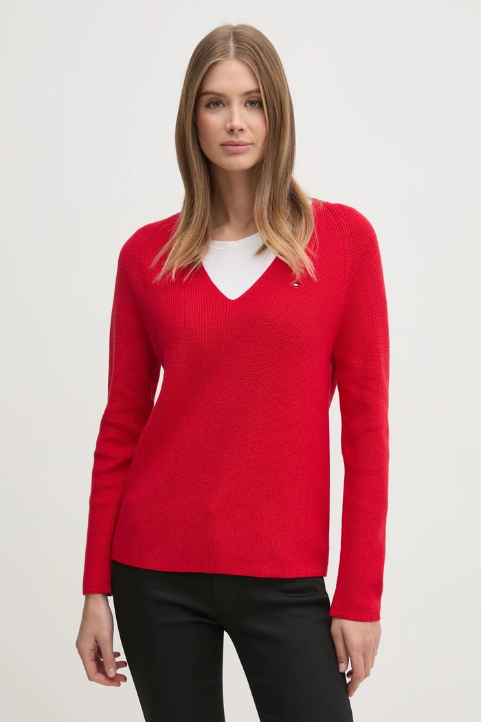 Βαμβακερό πουλόβερ Tommy Hilfiger βαμβάκι κόκκινο WW0WW44452