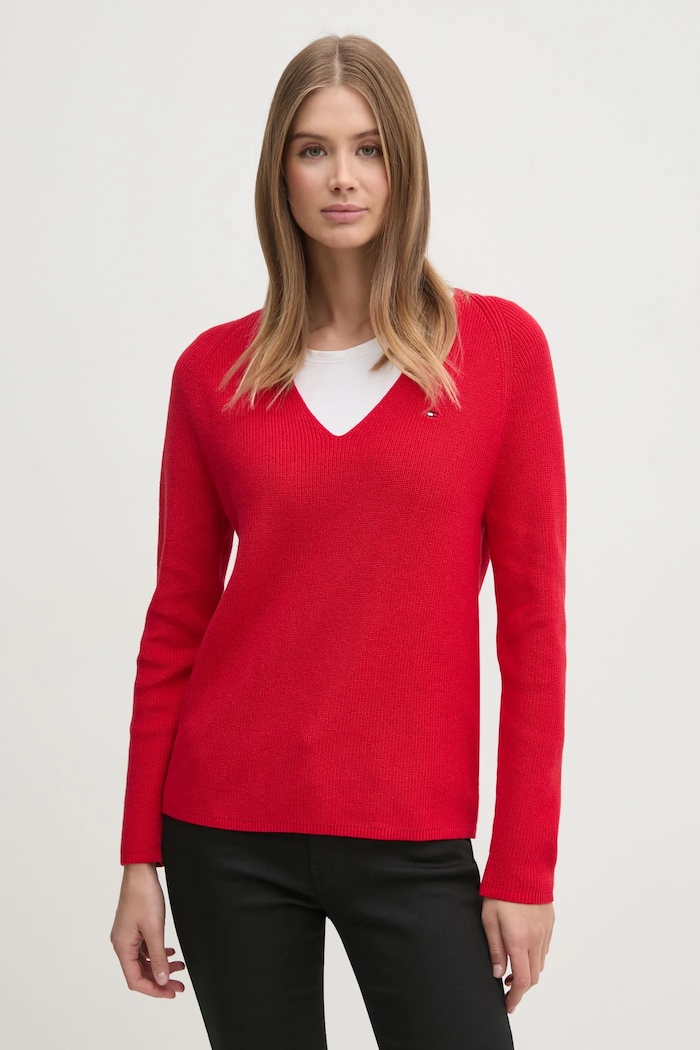 Βαμβακερό πουλόβερ Tommy Hilfiger βαμβάκι κόκκινο WW0WW44452