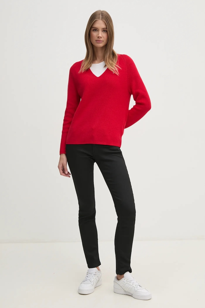 Βαμβακερό πουλόβερ Tommy Hilfiger WW0WW44452 κόκκινο SS25