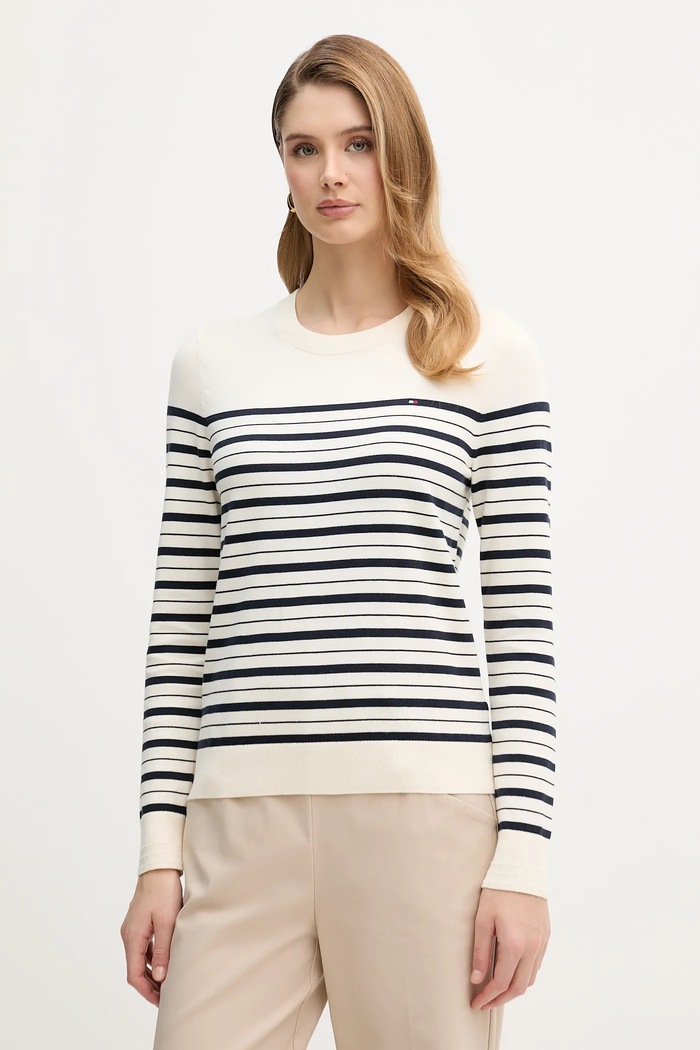 Sveter Tommy Hilfiger okrúhly béžová WW0WW44984