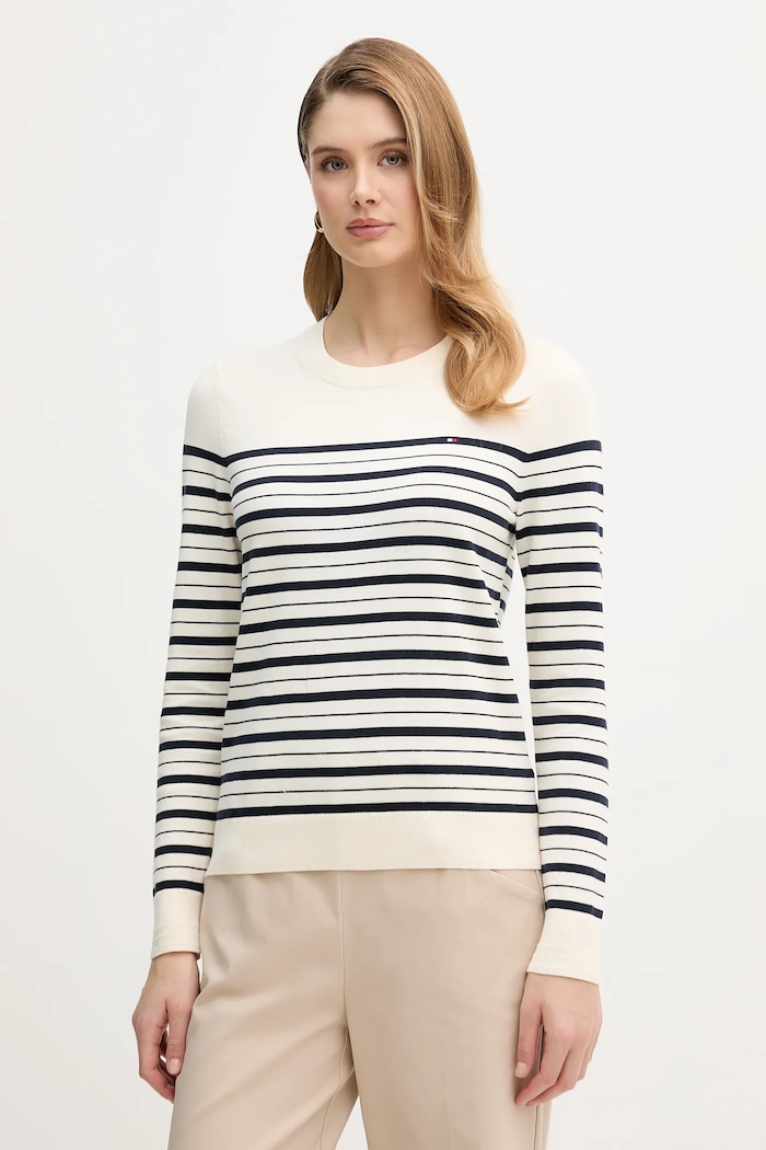 Sveter Tommy Hilfiger okrúhly béžová WW0WW44984