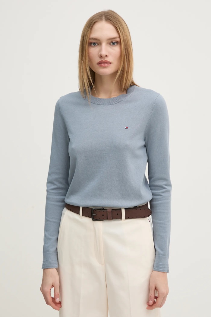 Pulover Tommy Hilfiger bez uzorka plava WW0WW44984