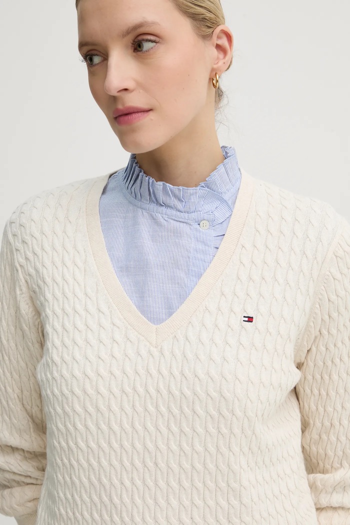 Βαμβακερό πουλόβερ Tommy Hilfiger μπεζ WW0WW44987