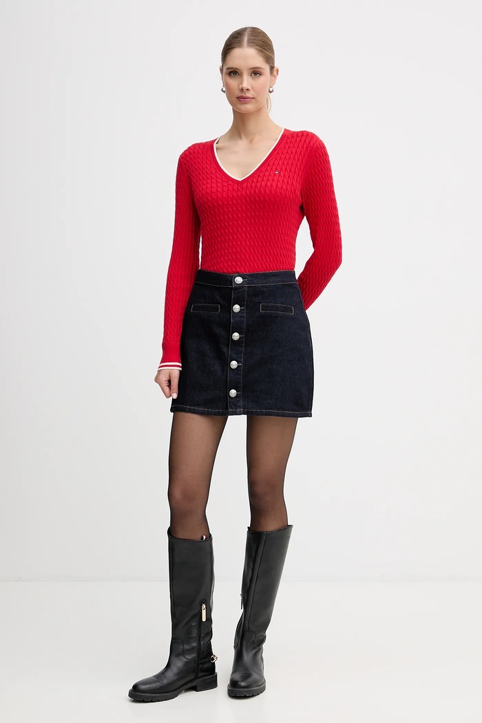 Βαμβακερό πουλόβερ Tommy Hilfiger WW0WW44987 κόκκινο SS26