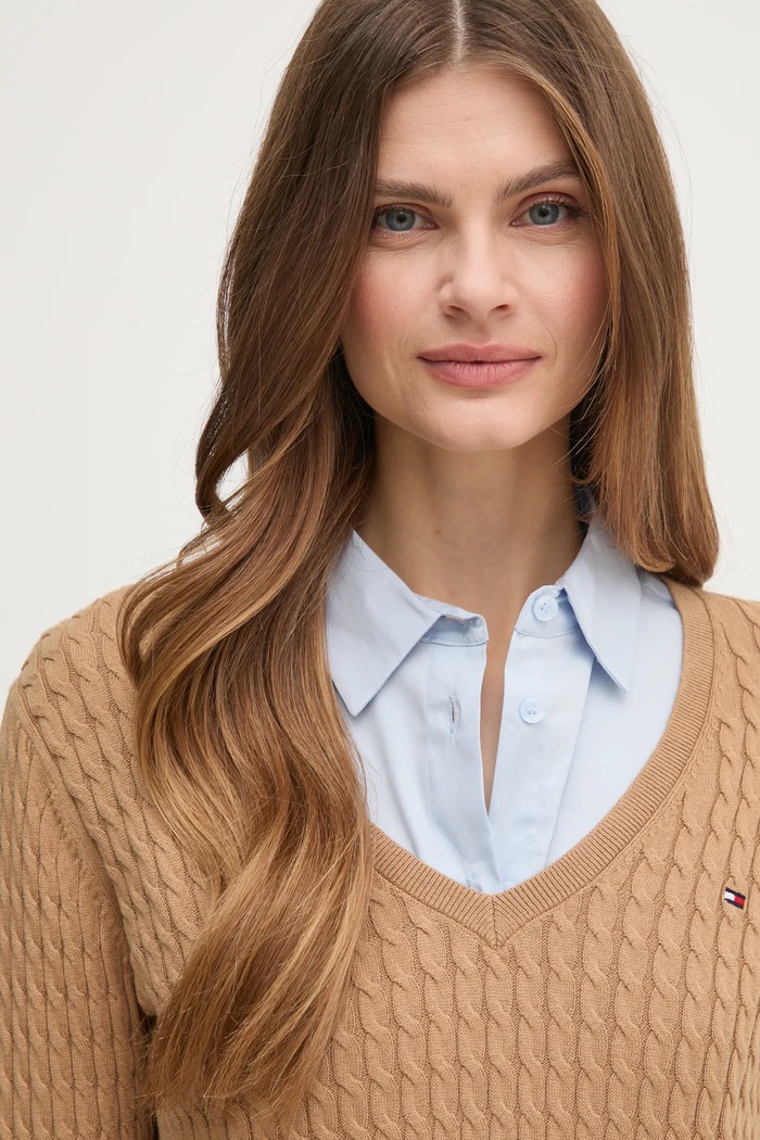 Bavlněný svetr Tommy Hilfiger hnědá WW0WW44987
