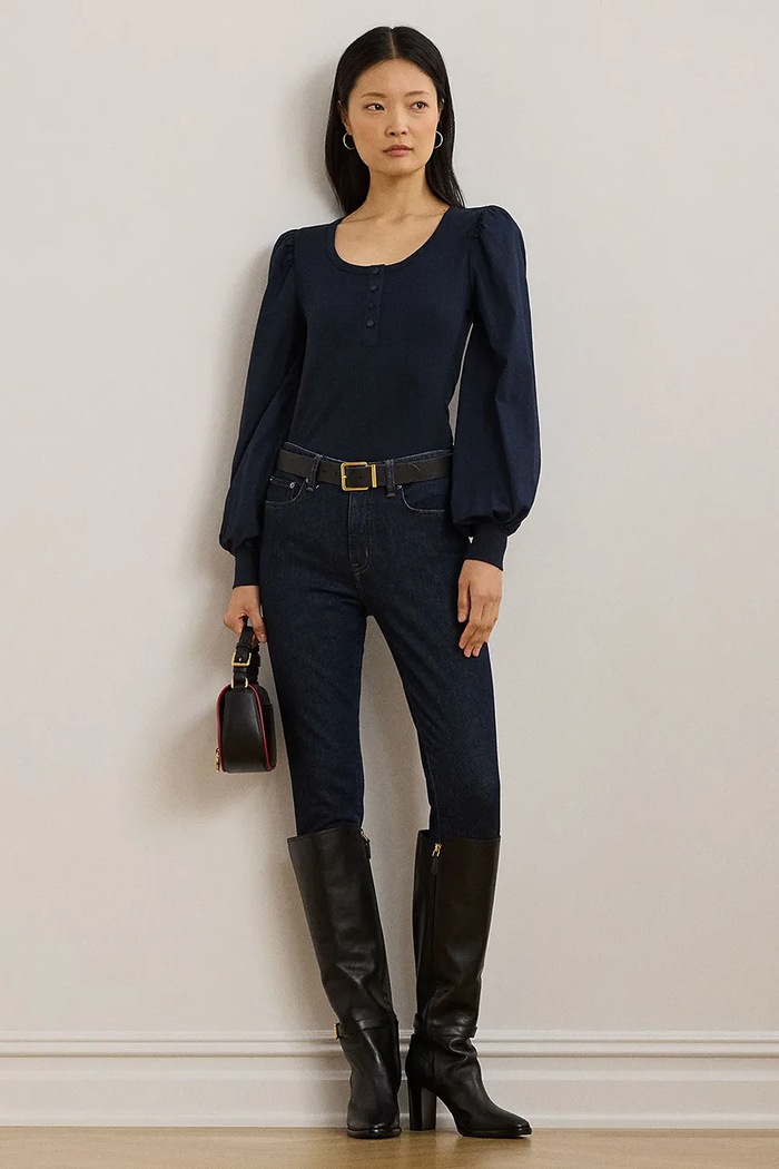 Ρούχα Βαμβακερό πουλόβερ Lauren Ralph Lauren 200957596 σκούρο μπλε