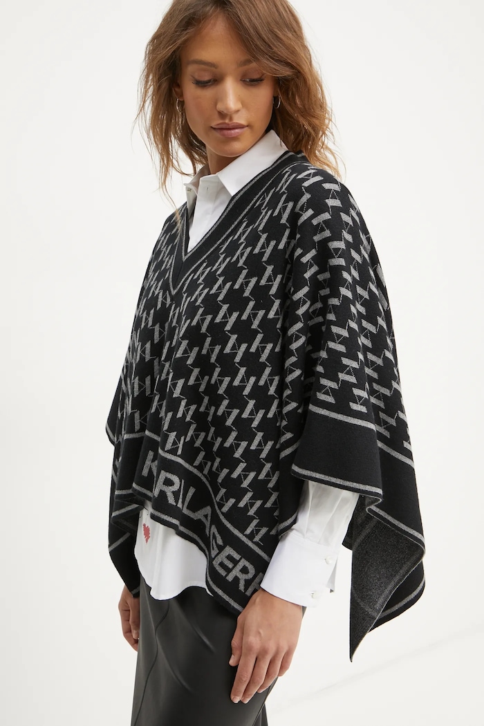 Karl Lagerfeld poncho z domieszką wełny z domieszką wełny czarny A1W18034