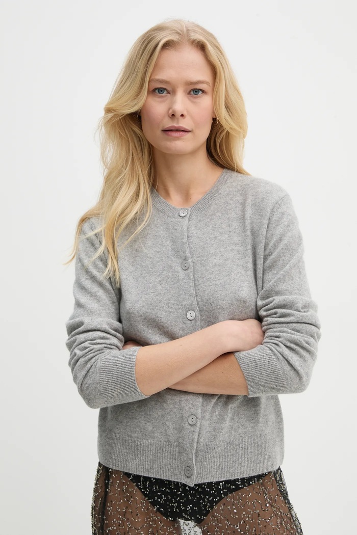 Samsoe Samsoe cardigan din lana SABOSTON melanj gri F24400186