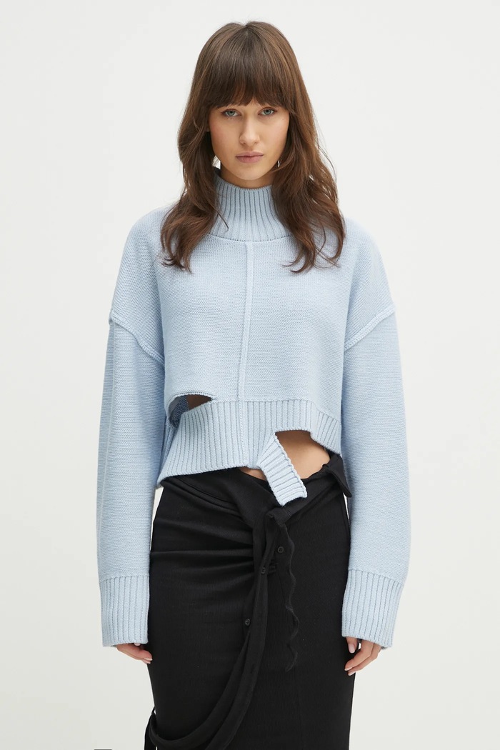 MM6 Maison Margiela pulover de lana guler pe gat albastru S52HA0290