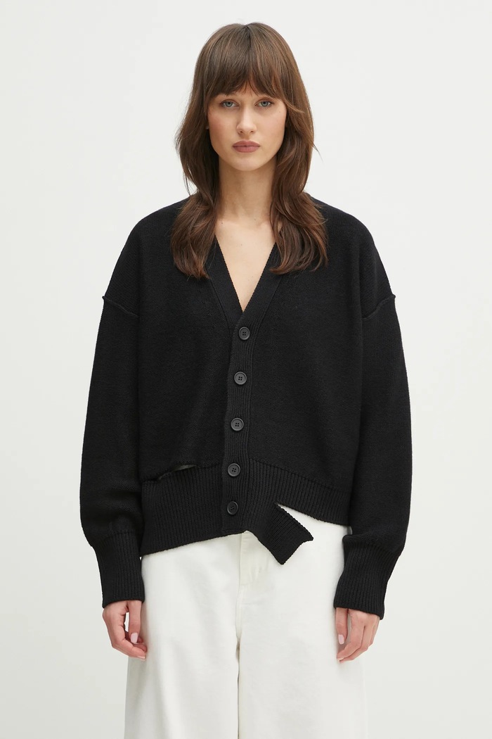 MM6 Maison Margiela kardigan wełniany wełna czarny S52HP0026