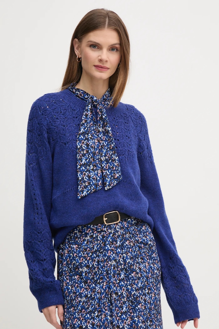 Pulover Pepe Jeans NAINA s dodatkom vune plava PL702241