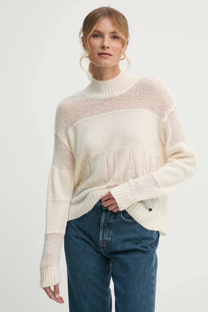 Pepe Jeans gyapjúkeverék pulóver NAOMI gyapjú szállal bézs PL702243