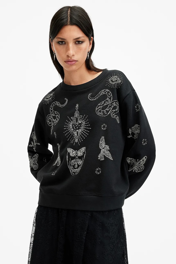 Mikina AllSaints PIPPA HEX bez kapuce černá W140JB