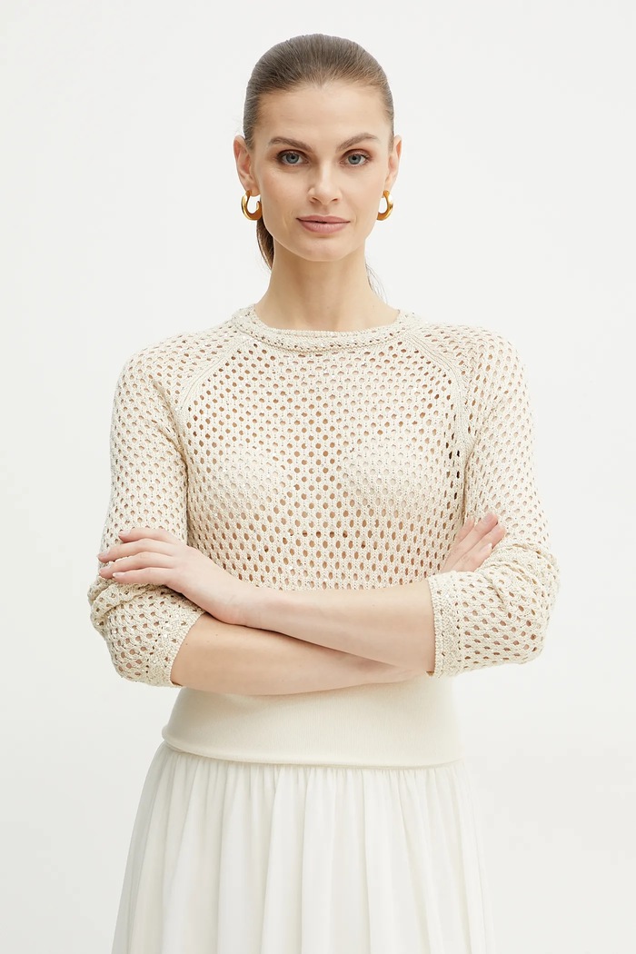 Marella sweter bawełniany Emme by Marella aplikacja beżowy 2515361101