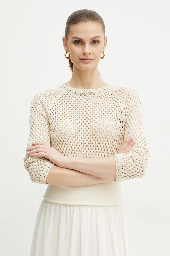 Marella sweter bawełniany Emme by Marella aplikacja beżowy 2515361101