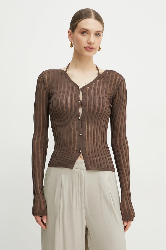 Patrizia Pepe cardigan a maglia fine marrone 2K0308.K254
