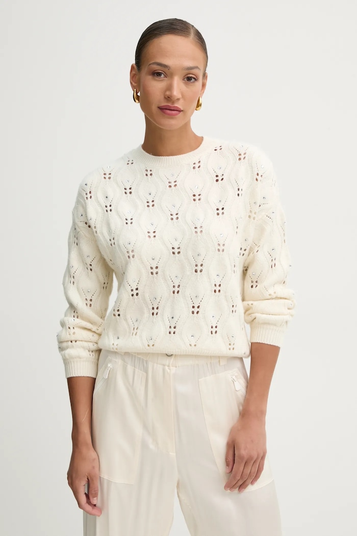 Marciano by Guess sweter z domieszką wełny ALDA okrągły beżowy 5RGR15.5856Z