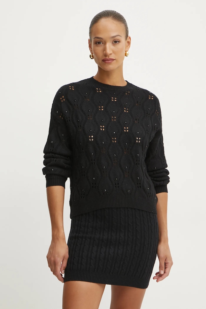 Svetr z vlněné směsi Marciano by Guess ALDA kulatý černá 5RGR15.5856Z