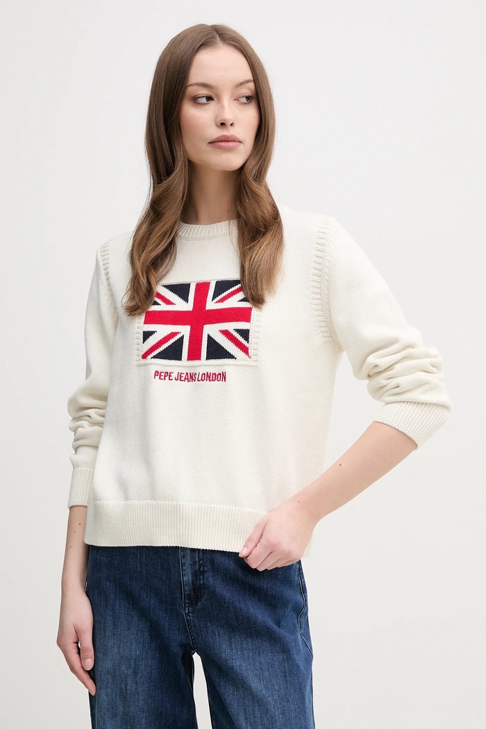 Bavlněný svetr Pepe Jeans NUNA kulatý béžová PL702293