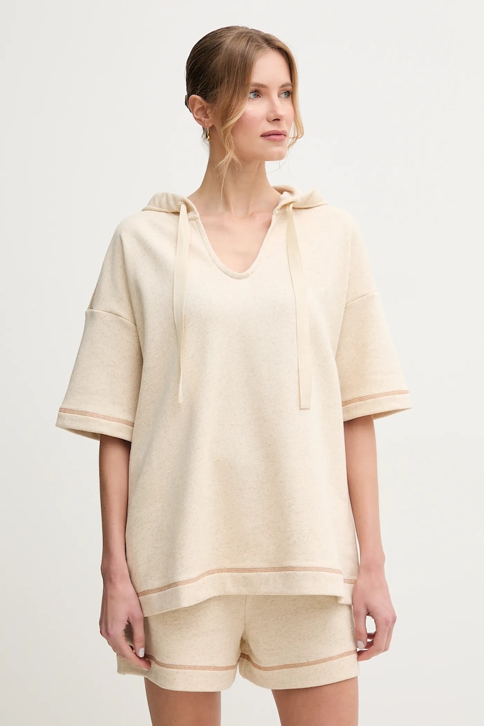 Mikina s prímesou ľanu MM by Max Mara s kapucňou béžová 2516921018600
