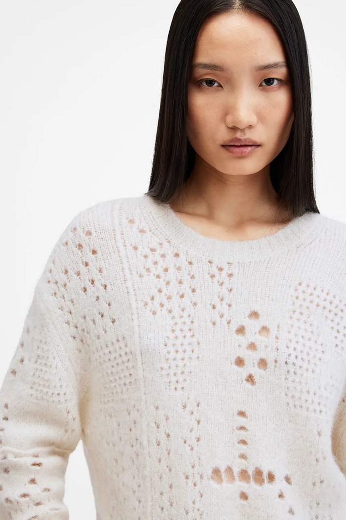 Vlněný svetr AllSaints WINNIE W111KB bílá SS25