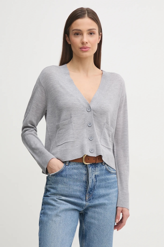 United Colors of Benetton cardigan din lana uni gri 11AHD604R