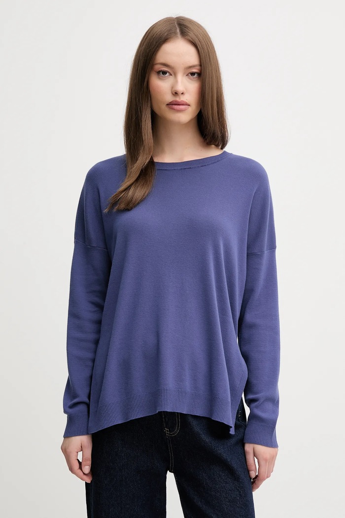 Bavlněný svetr United Colors of Benetton kulatý námořnická modř 1091D10D7