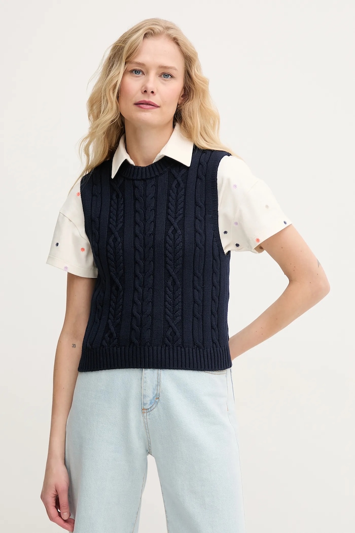 United Colors of Benetton gilè in cotone piccola impronta blu navy 1694D10CM