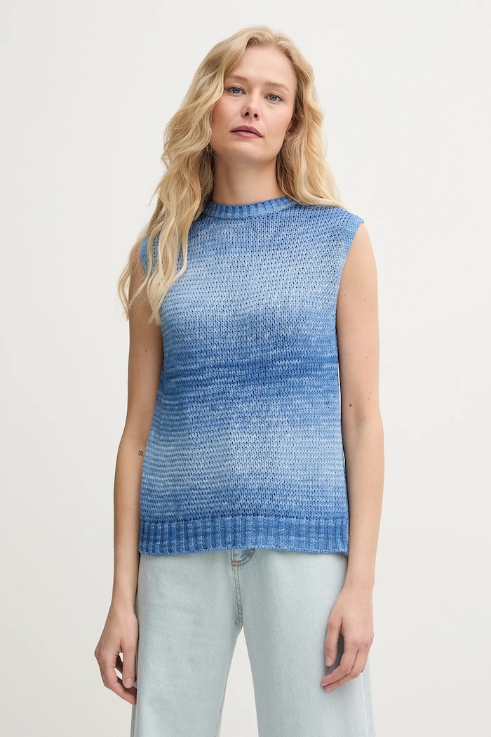 Памучен пуловер United Colors of Benetton меланж син 108FD10CL