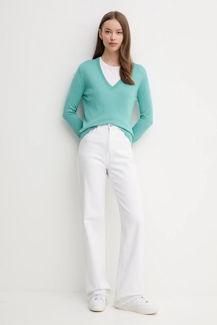 United Colors of Benetton sweter z domieszką jedwabiu 1ZRED402L turkusowy AW25