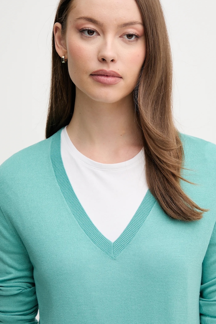 United Colors of Benetton sweter z domieszką jedwabiu turkusowy 1ZRED402L