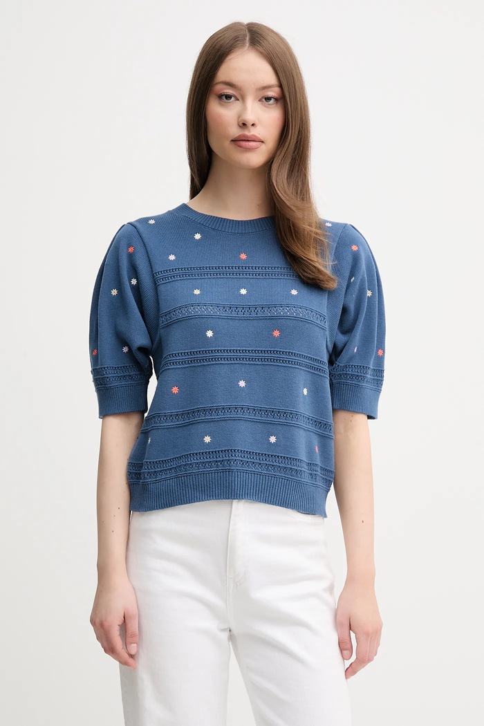 United Colors of Benetton sweter bawełniany wzorzyste granatowy 10C1E10DO
