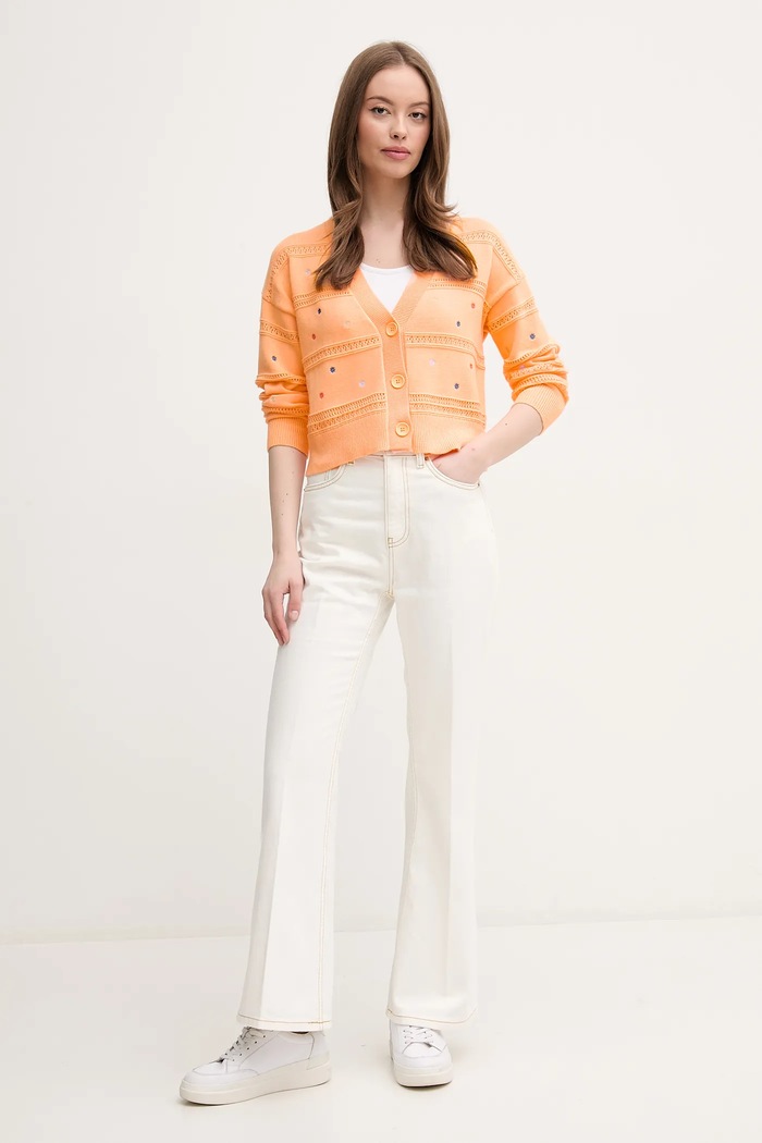 Βαμβακερή ζακέτα United Colors of Benetton 10C1E604W πορτοκαλί SS25