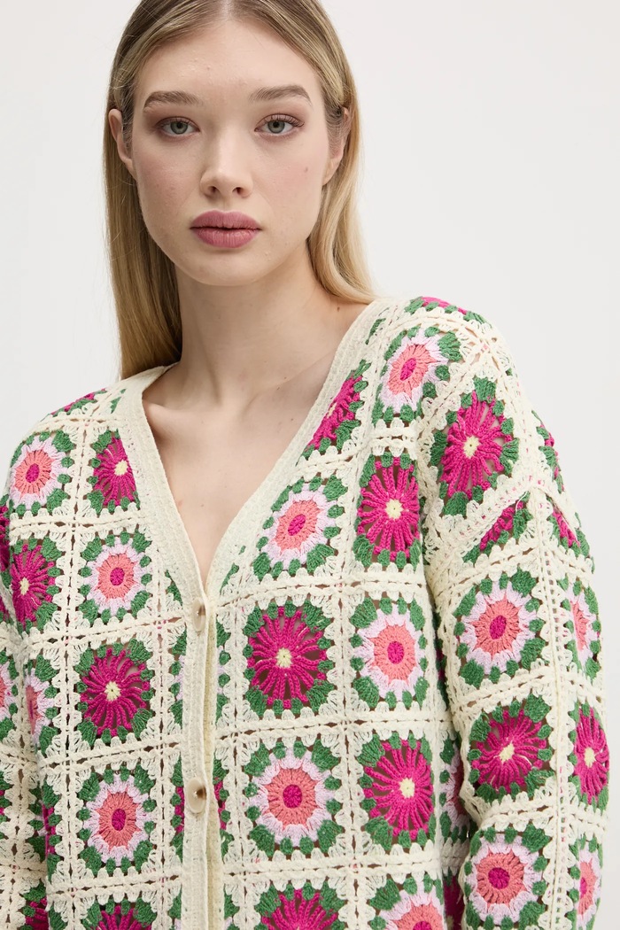 Πλεκτή ζακέτα Desigual JOHANNA μπεζ 25SWJF36
