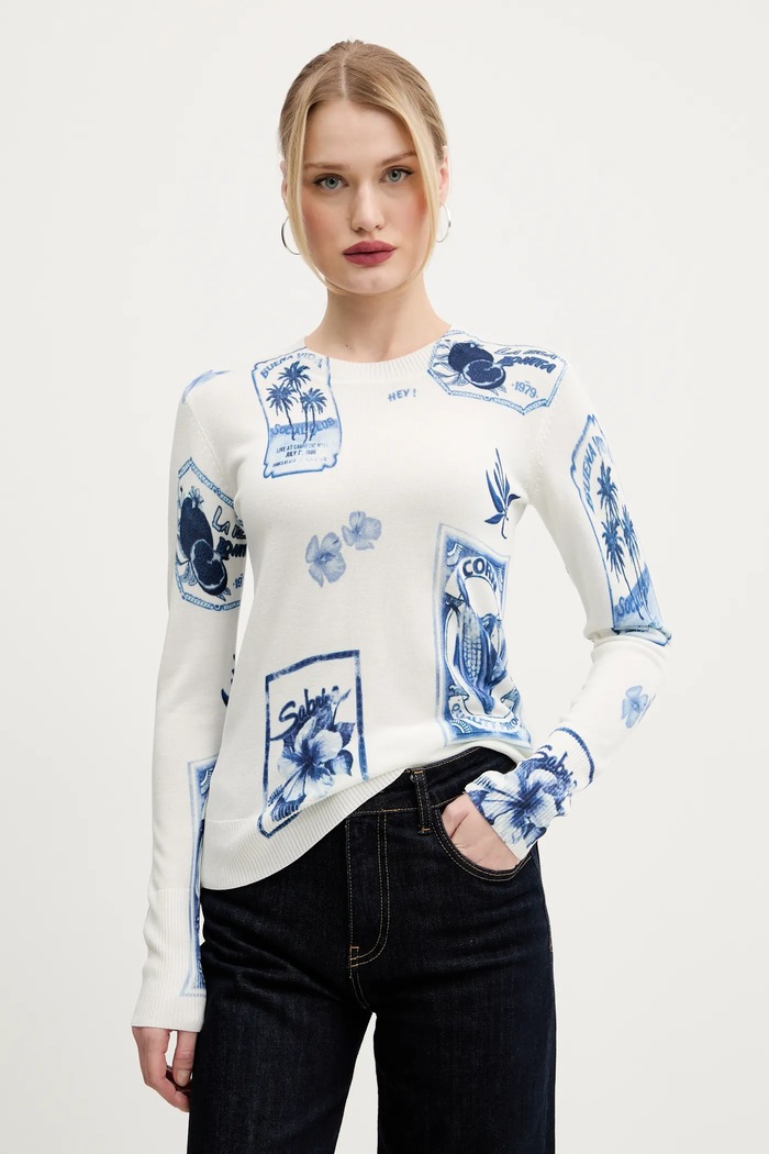 Desigual maglione con aggiunta di lino TAMPERE a maglia fine bianco 25SWJF32