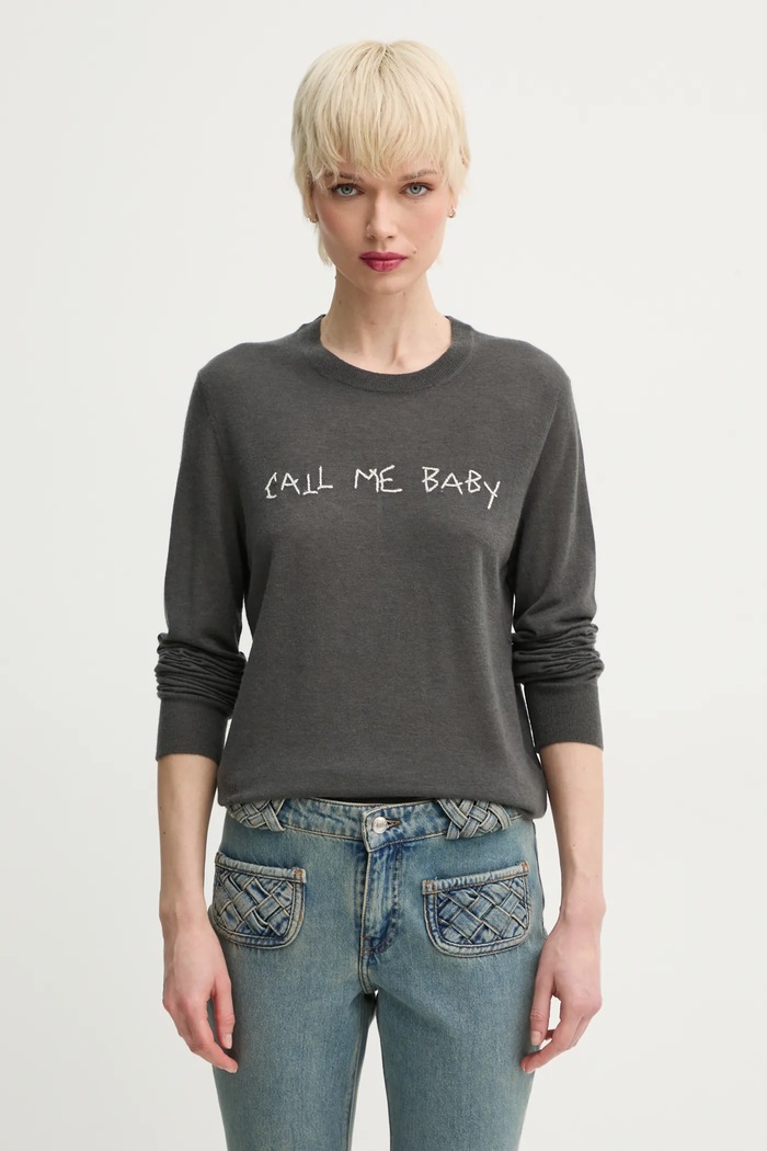 Kašmírový sveter ZADIG&VOLTAIRE vlna sivá KWSW02705.23
