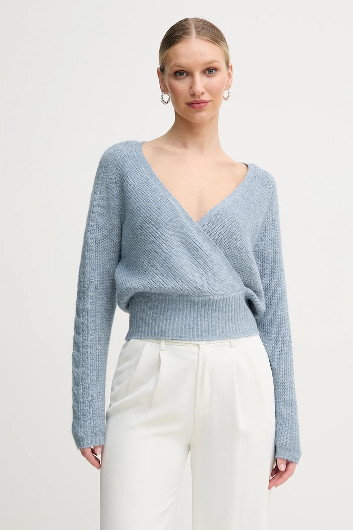 Guess sweter z domieszką wełny KELLIE szpic niebieski W5GR29.Z3LG0