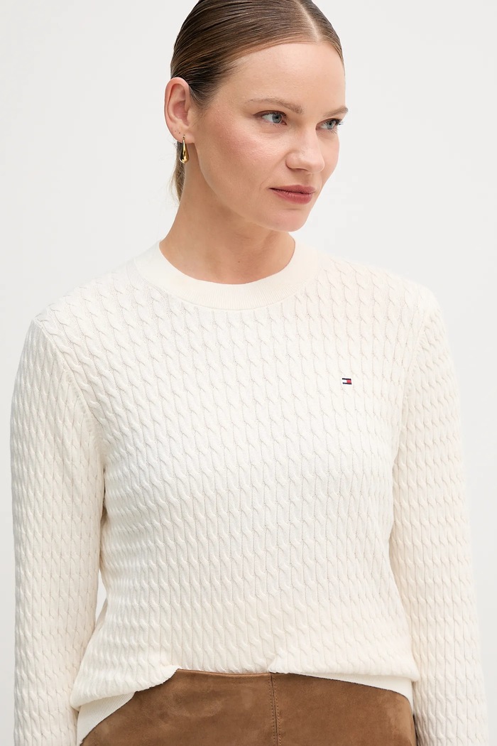 Îmbrăcăminte Tommy Hilfiger pulover de bumbac WW0WW44993 bej