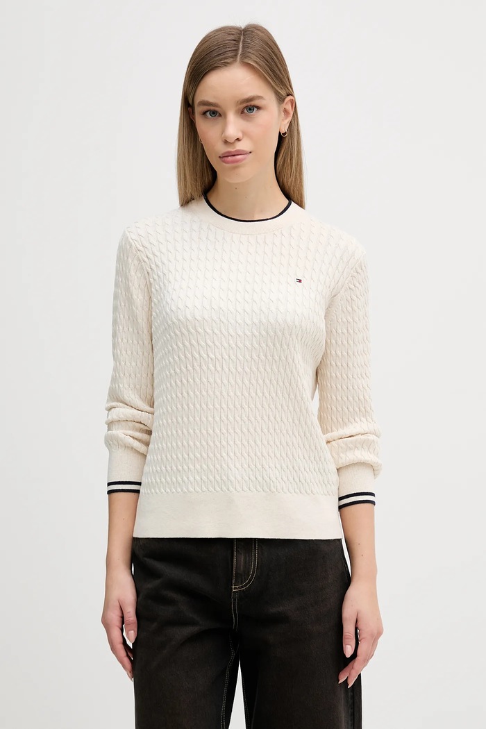 Tommy Hilfiger pulover de bumbac subtiri bej WW0WW44993