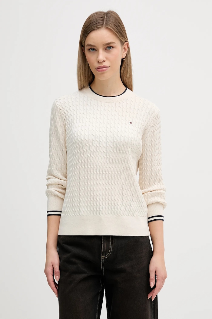 Tommy Hilfiger pulover de bumbac subtiri bej WW0WW44993