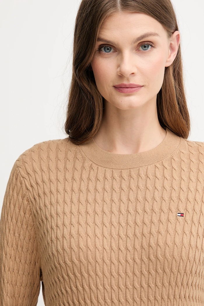Bombažen pulover Tommy Hilfiger bež WW0WW44993