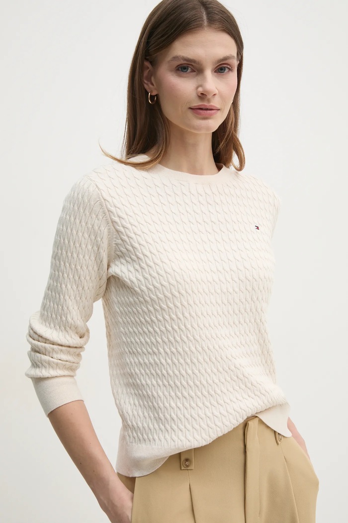 Tommy Hilfiger sweter bawełniany beżowy WW0WW44993